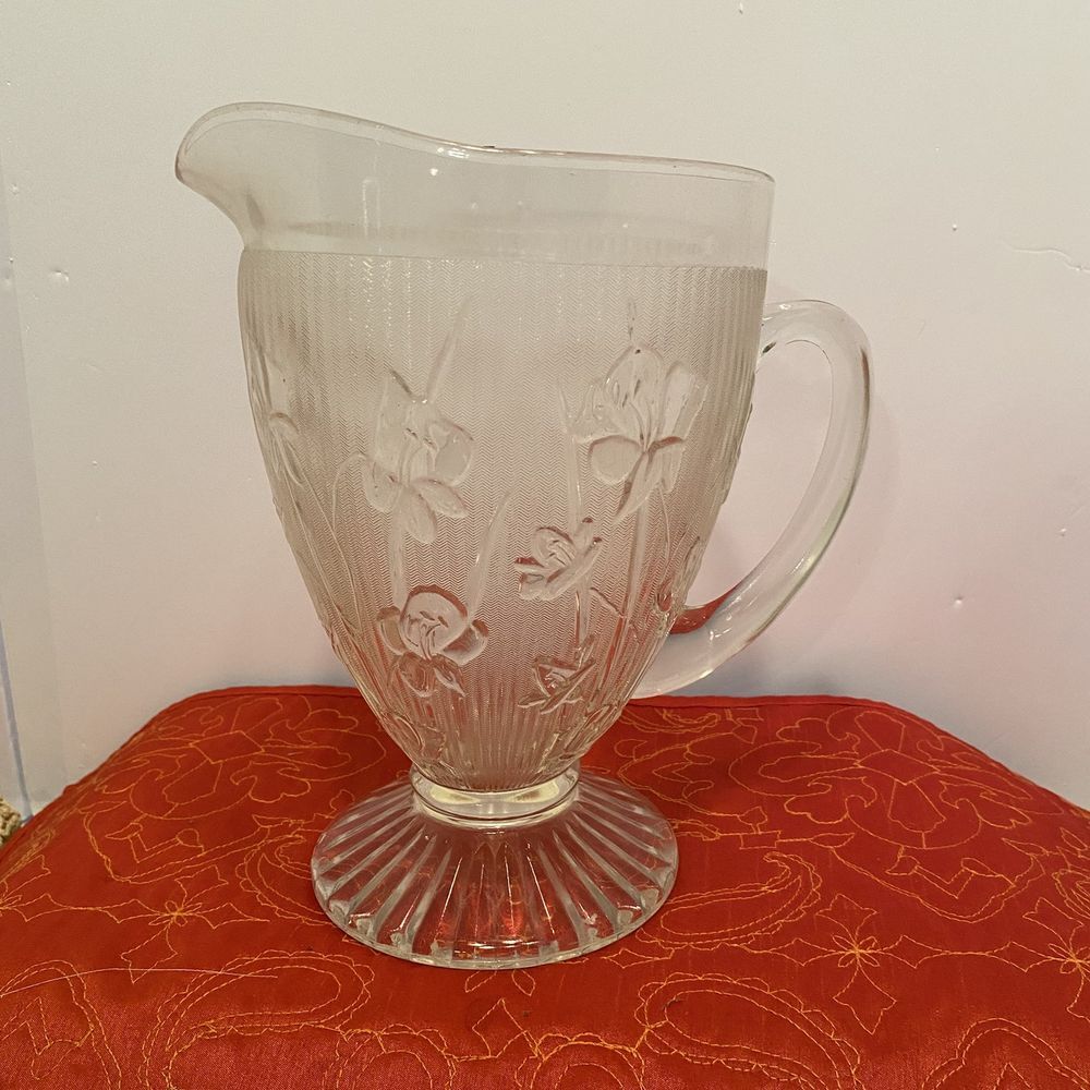 Vintage Jeanette Iris & Herringbone Depression 1928-1932 Clear Glass Picture 2Qt